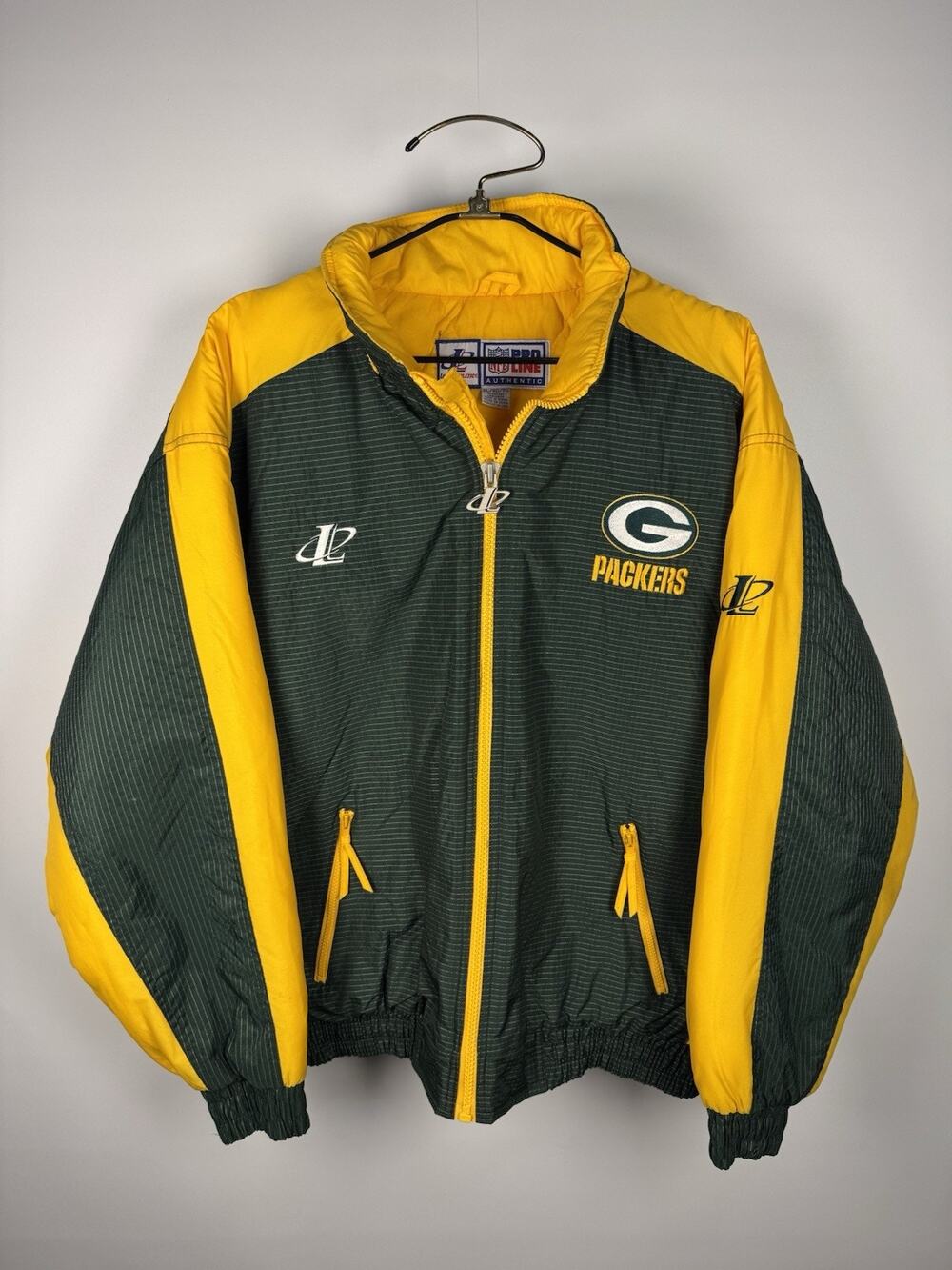 Vintage Green Bay Packers Authentic Pro Line NFL Logo Athletic Jacket XL 28x30